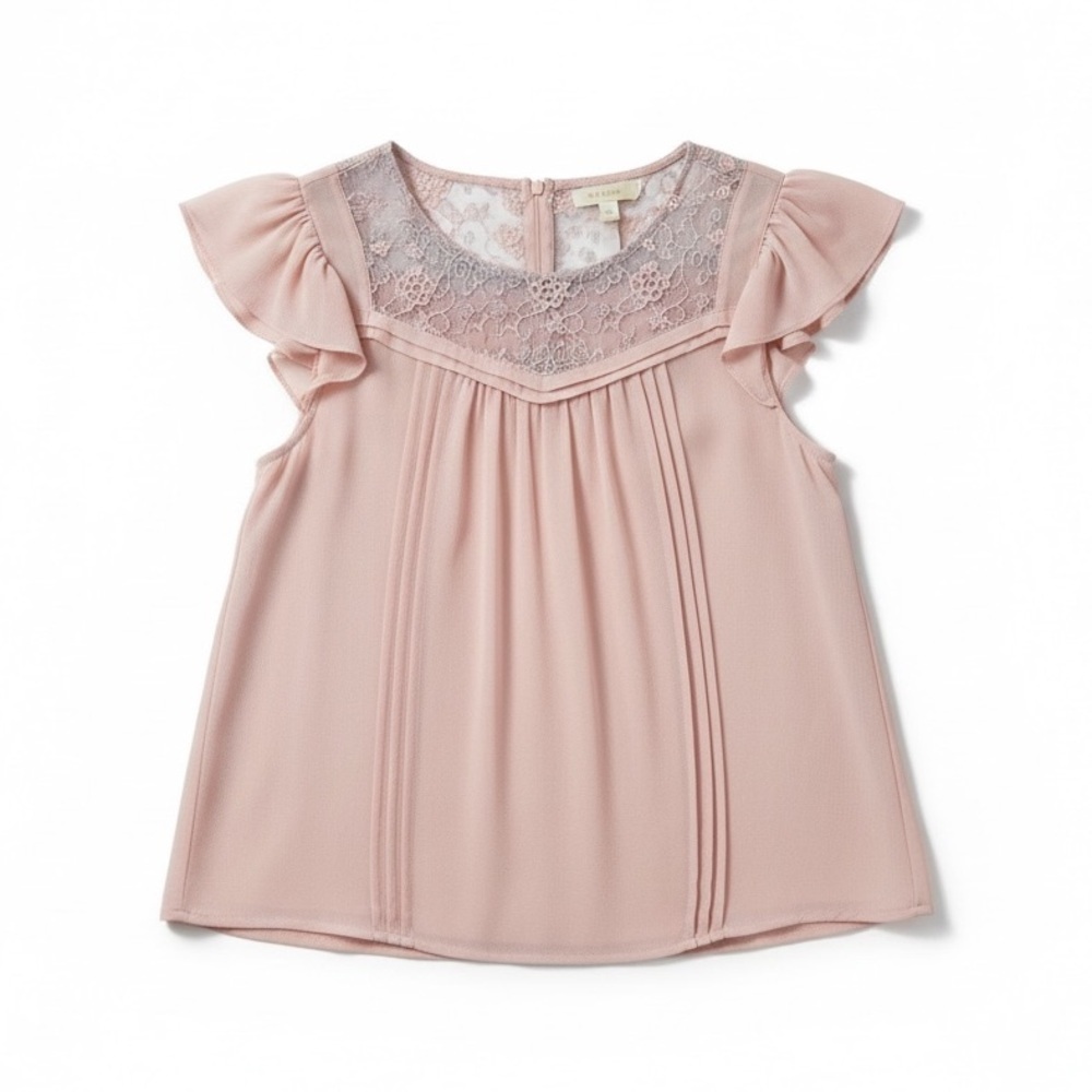 Pink Flutter Sleeve Ruffled Blouse